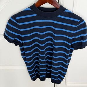 Lauren Ralph Lauren Navy & Bright Blue Striped Puff Sleeve Top